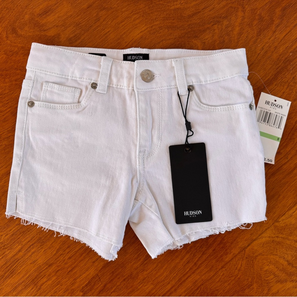 Hudson Girls Cut Off Side Vent White Jean Mid-Rise Shorts